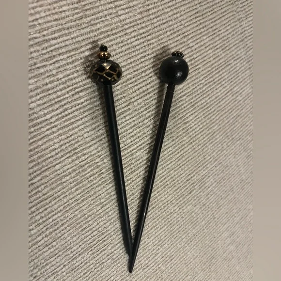Black Bead and Metallic Hair Stick Set of 4 - Picture 2 of 3